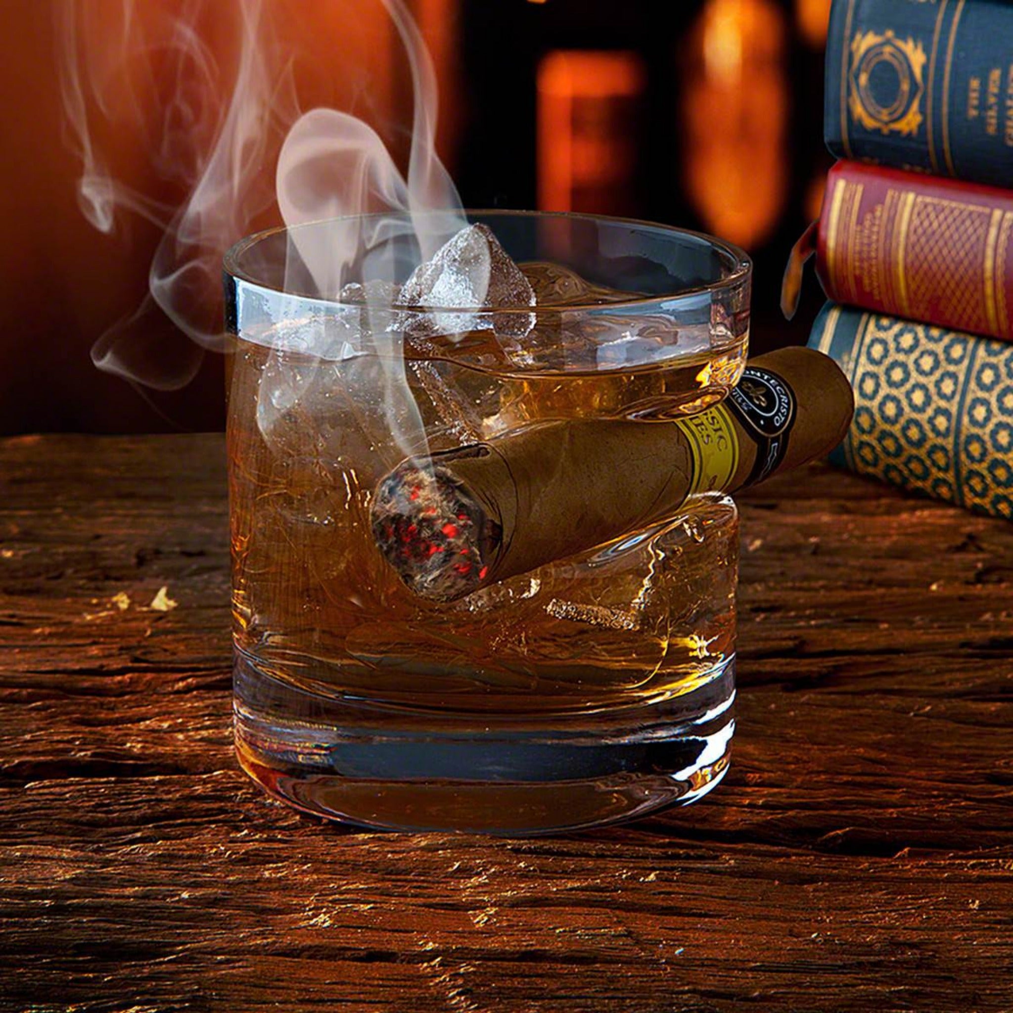 Personalized Cigar Holding Whiskey Glass