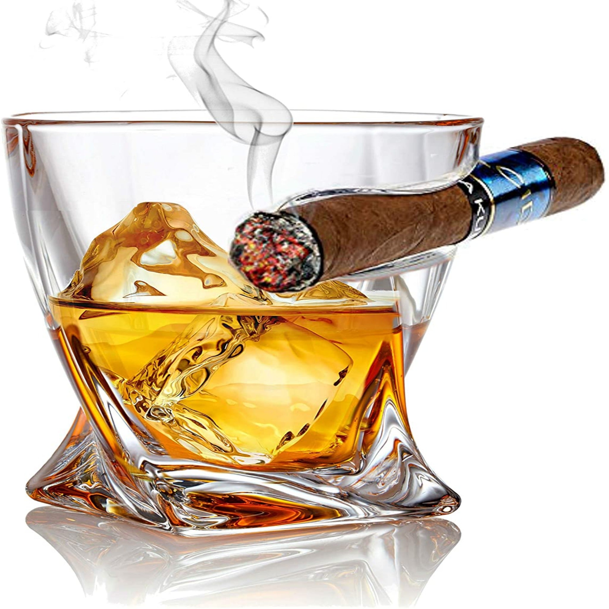 Personalized Cigar Holding Whiskey Glass
